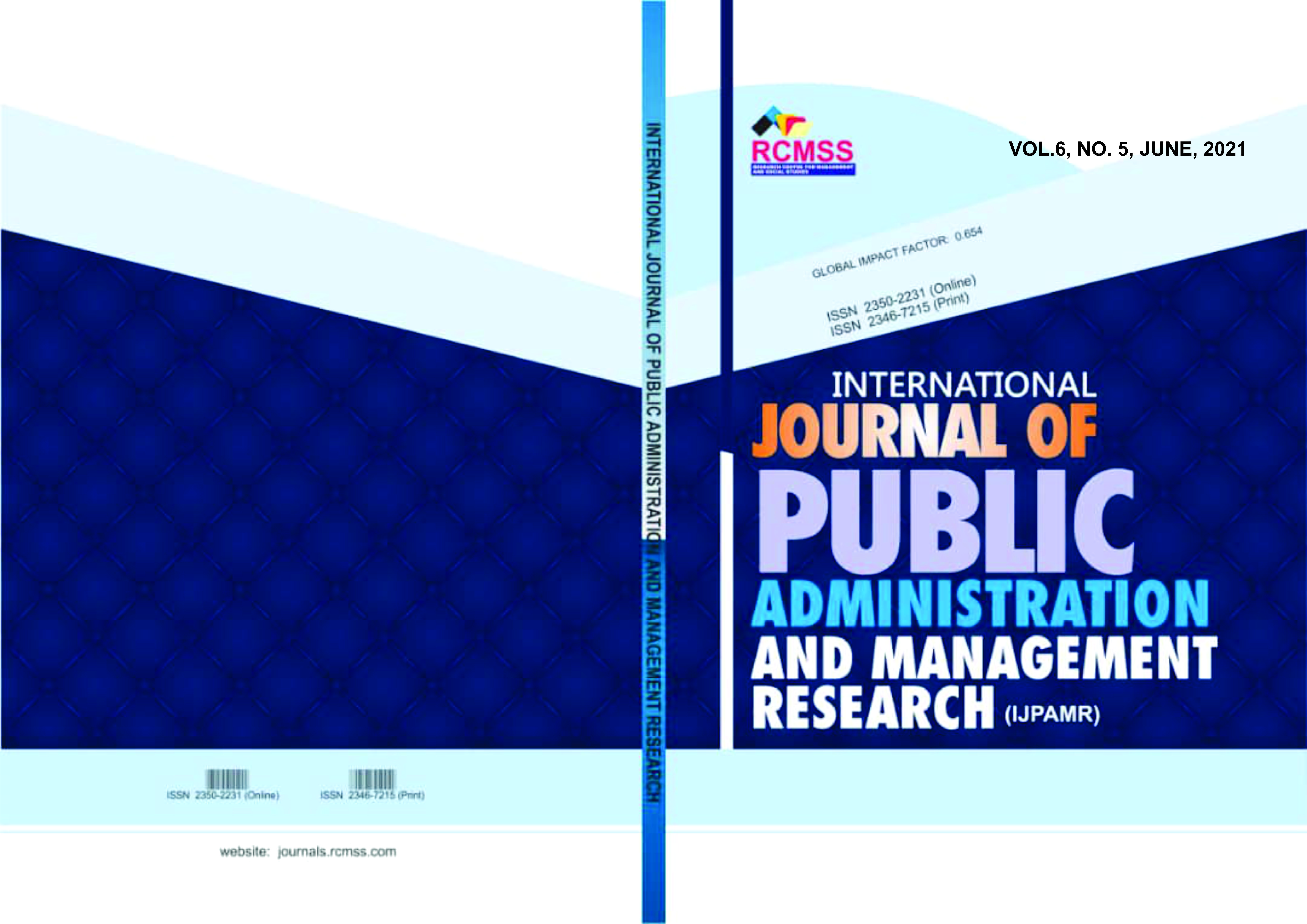 					View Vol. 6 No. 5 (2021): International Journal of Public Administration and Management Research (IJPAMR)
				