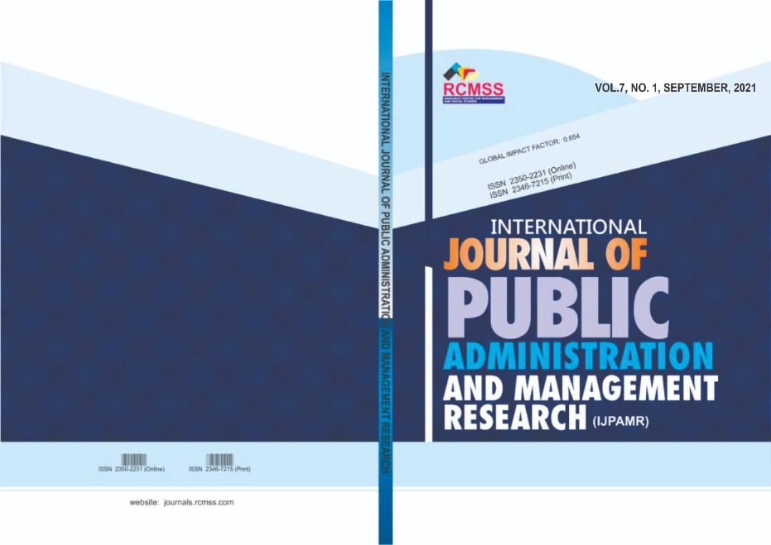 					View Vol. 7 No. 1 (2021): International Journal of Public Administration and Management Research (IJPAMR)
				